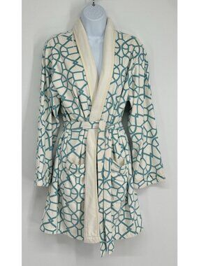 Wrap Up By VP One Size Robe Geometric Print Belted Pockets Soft Cozy